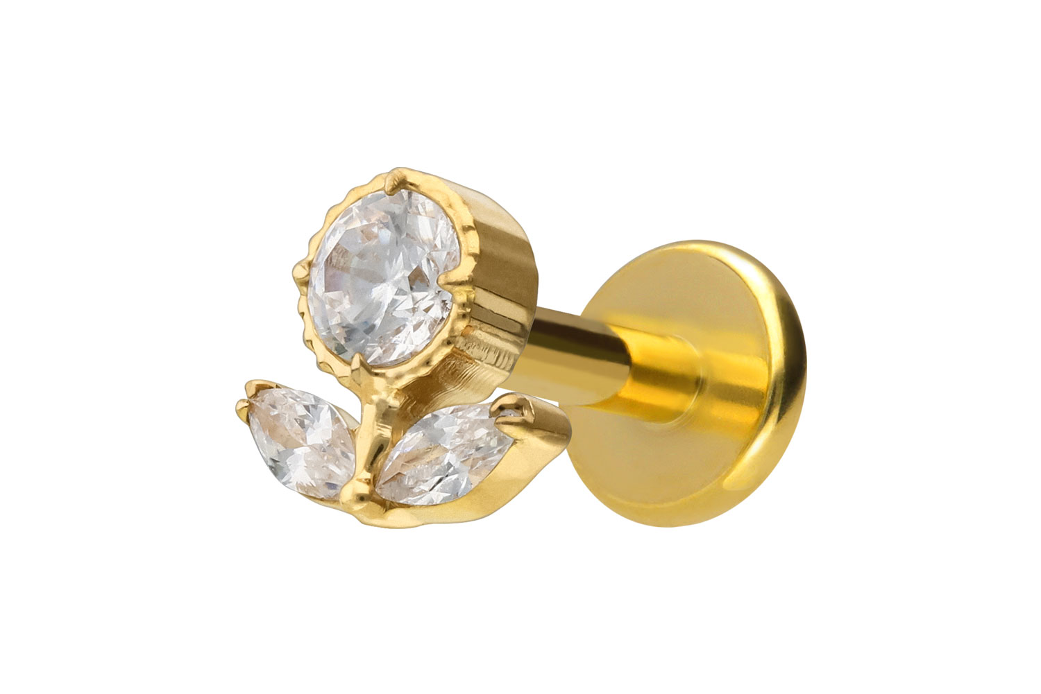 Titan Labret Piercing mit Innengewinde KRISTALLBLUME